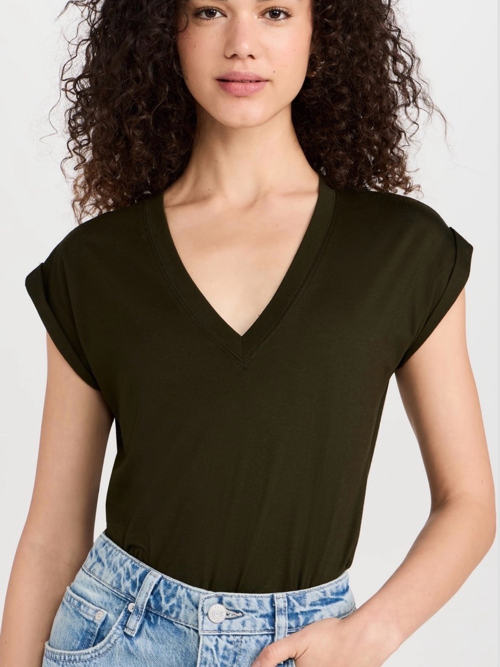 Frame Easy V-Neck Tee Dark Green Size Large